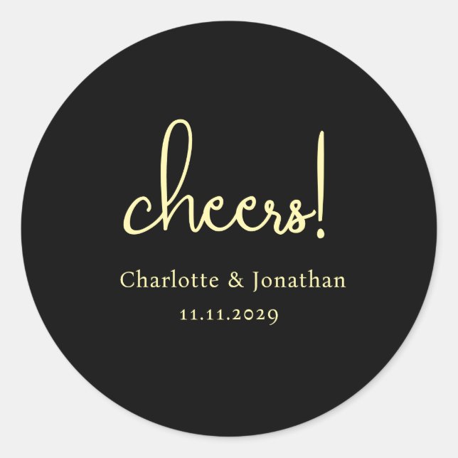 Elegant modern cheers script minimalist wedding classic round sticker (Front)