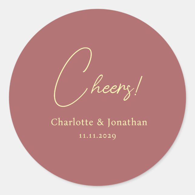 Elegant modern cheers script minimalist wedding classic round sticker (Front)