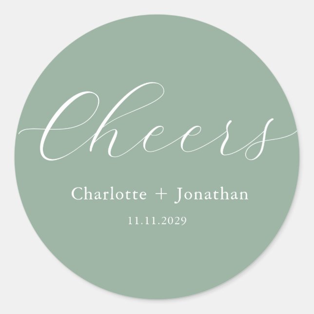Elegant modern cheers script minimalist wedding classic round sticker (Front)