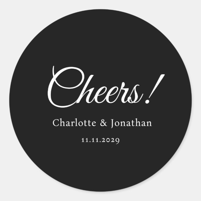 Elegant modern cheers script minimalist wedding classic round sticker (Front)