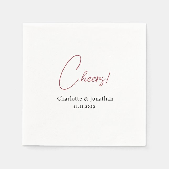 Elegant modern cheers script minimalist wedding napkin (Front)