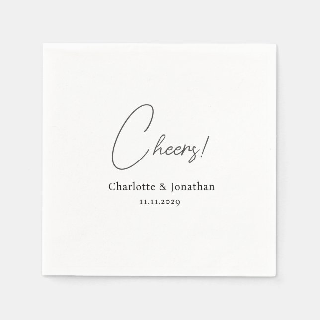 Elegant modern cheers script minimalist wedding napkin (Front)
