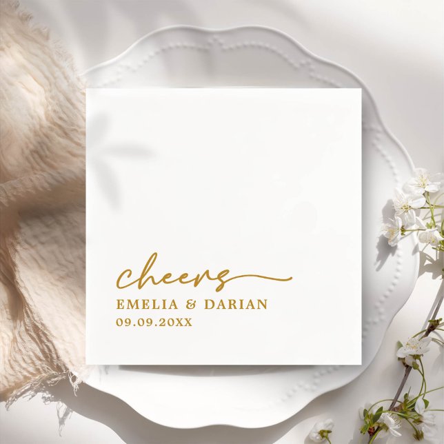 Elegant Modern Cheers Script Minimalist Wedding Napkin (Creator Uploaded)