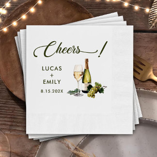 Elegant Modern Cheers Script Wine Floral Wedding Napkin