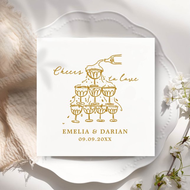 Elegant Modern Cheers to Love Minimalist Wedding Napkin (Creator Uploaded)