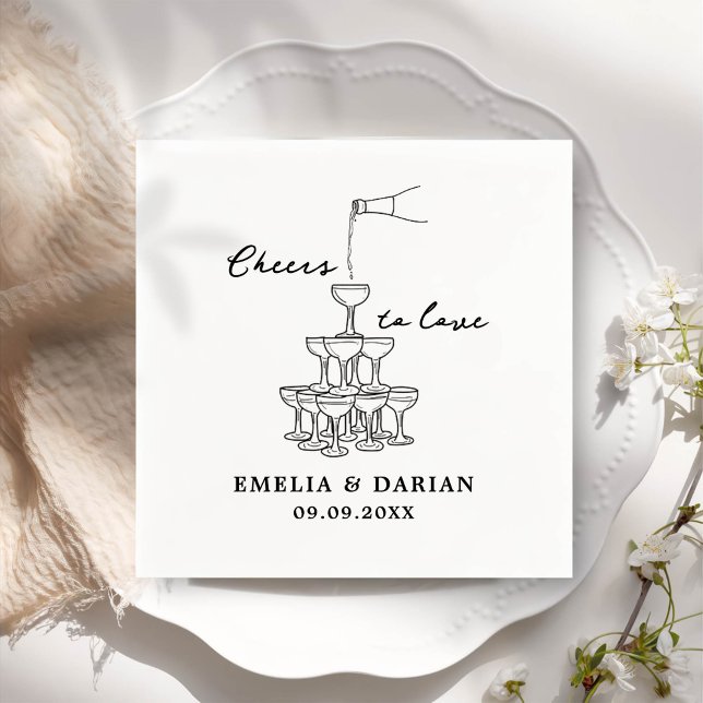 Elegant Modern Cheers to Love Minimalist Wedding Napkin (Creator Uploaded)