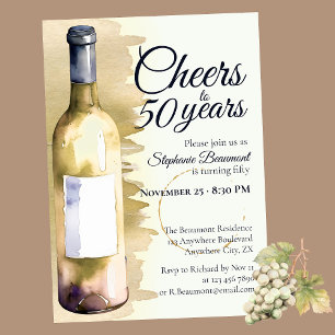 Elegant Modern Cheers White Wine 50th Birthday Invitation