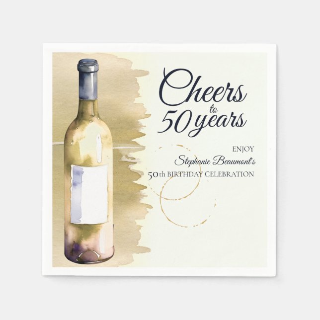 Elegant Modern Cheers White Wine 50th Birthday Napkin (Front)