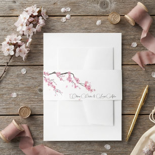 Elegant Modern Cherry Blossom pink Wedding  Invitation Belly Band