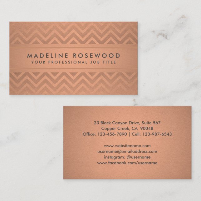 Elegant Modern Chevron Pattern Copper Faux Foil Business Card (Front/Back)