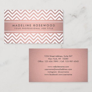 Elegant Modern Chevron Pink Rose Gold Faux Foil Business Card