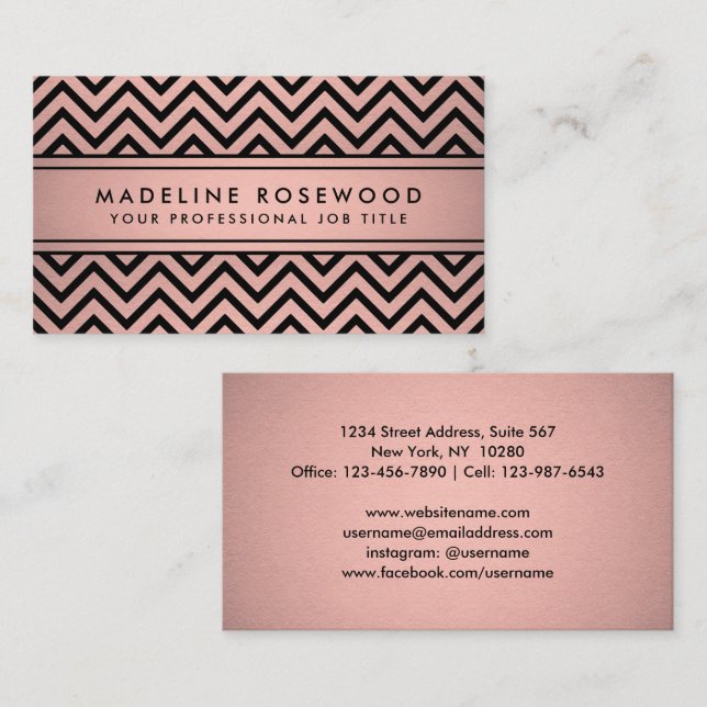 Elegant Modern Chevron Pink Rose Gold Faux Foil Business Card (Front/Back)