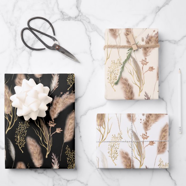 Elegant Modern Chic Beige Pampas Grass Pattern Wrapping Paper Sheet (Front)