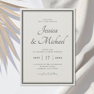 Elegant Modern Chic Black and Ecru Wedding Invitation