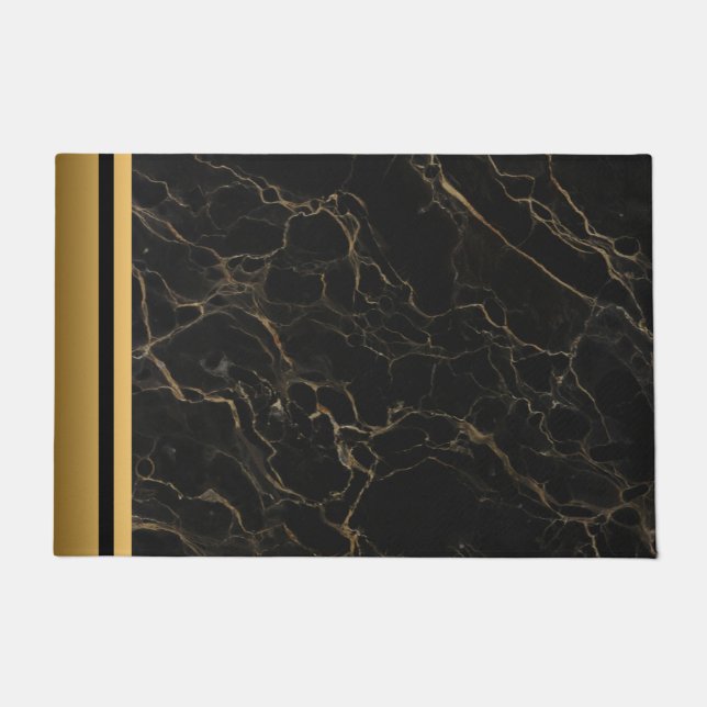 Elegant Modern Chic Black and Gold Marble Pattern Doormat (Front)