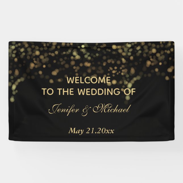 Elegant modern chic black gold bokeh wedding banner (Horizontal)
