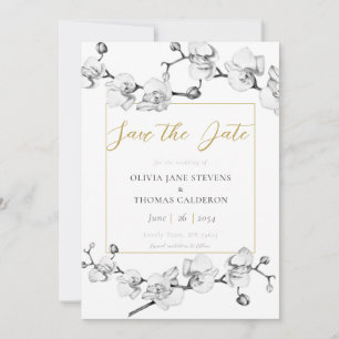 Elegant Modern Chic Black White Gold Save the Date Invitation