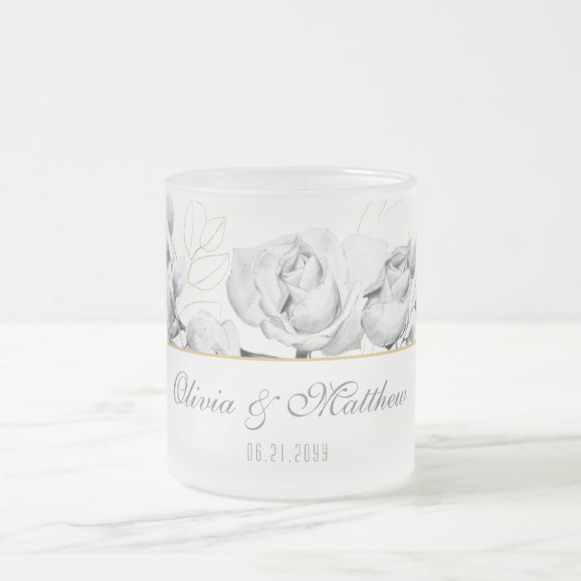 Elegant Modern Chic Black White Gold Wedding Gift Frosted Glass Coffee Mug (Center)