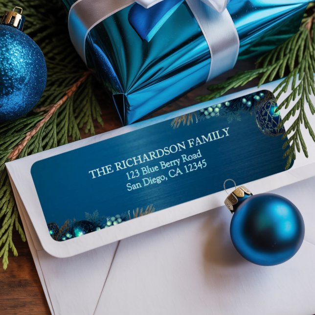 Elegant Modern Chic Blue Christmas Return Address  (Creator Uploaded)