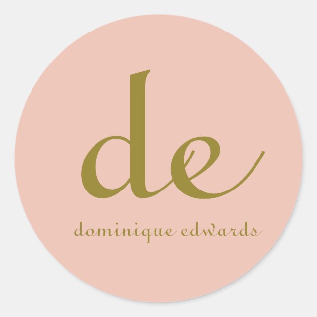 Elegant Modern Chic Blush Pink Monogram Classic Round Sticker (Front)