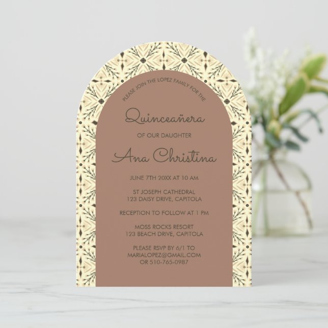 Elegant Modern Chic Boho Tile CUSTOM Quinceañera Invitation (Standing Front)