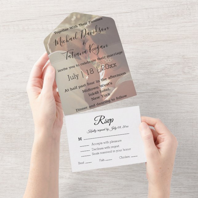 elegant modern chic calligraphy wedding  photo  all in one invitation (Tearaway)