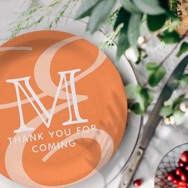 Elegant Modern Chic Double Monogram Thank You Paper Plate (Creator Uploaded)