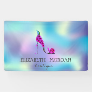 Elegant Modern Chic Flowers High Heel Holographic Banner