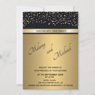 Elegant modern chic gold/black confetti wedding invitation