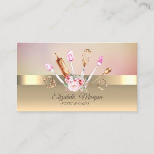 Elegant Modern Chic Gold Floral Bakery Tools Business Card