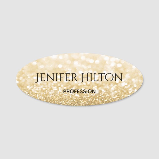 Elegant modern chic gold glittery bokeh name tag (Front)