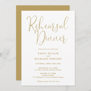 Elegant Modern Chic Gold Script  Rehearsal Dinner Invitation
