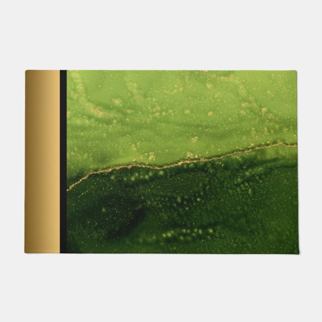 Elegant Modern Chic Green and Gold Marble Pattern Doormat (Front)