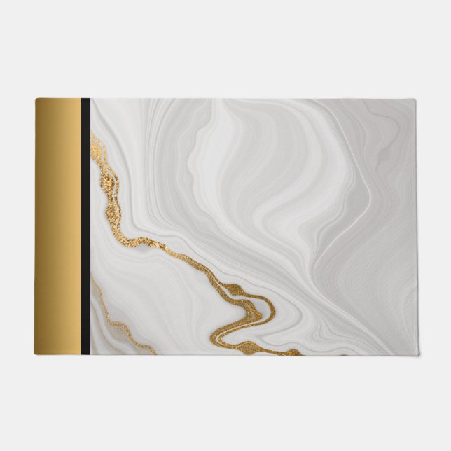 Elegant Modern Chic Grey White Gold Marble Pattern Doormat (Front)