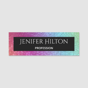 Elegant modern chic holographic glittery name tag