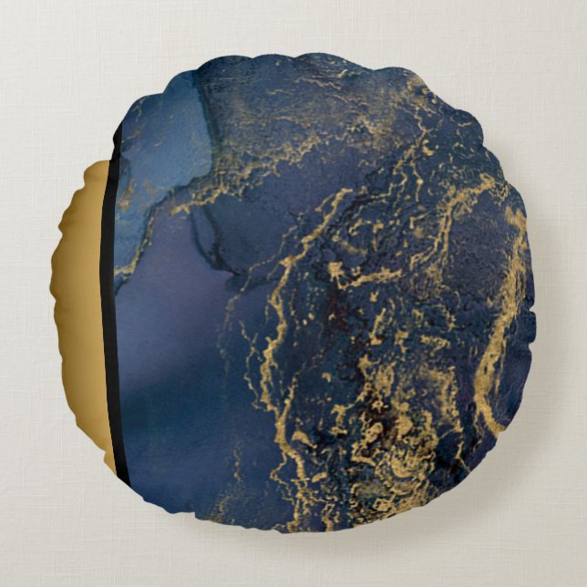 Elegant Modern Chic Navy Blue Gold Marble Pattern  Round Cushion (Front)
