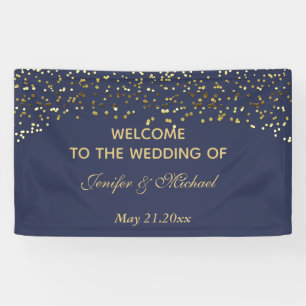 Elegant modern chic navy gold confetti wedding banner