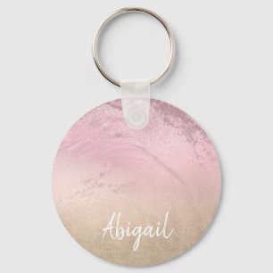 Elegant modern chic ombre rose gold glitter marble key ring