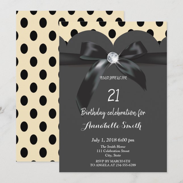 Elegant modern chic ribbon  Birthday Invitation (Front/Back)