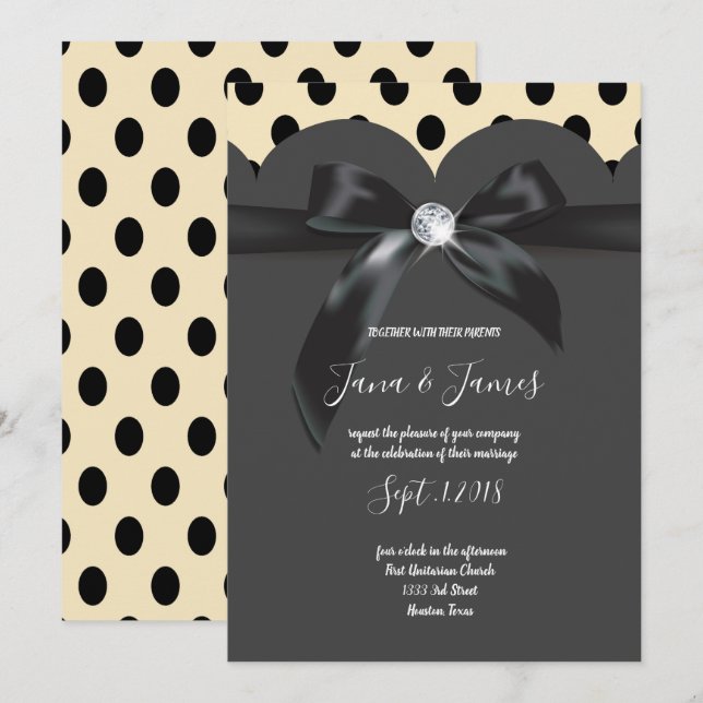 Elegant modern chic ribbon   wedding card (Front/Back)