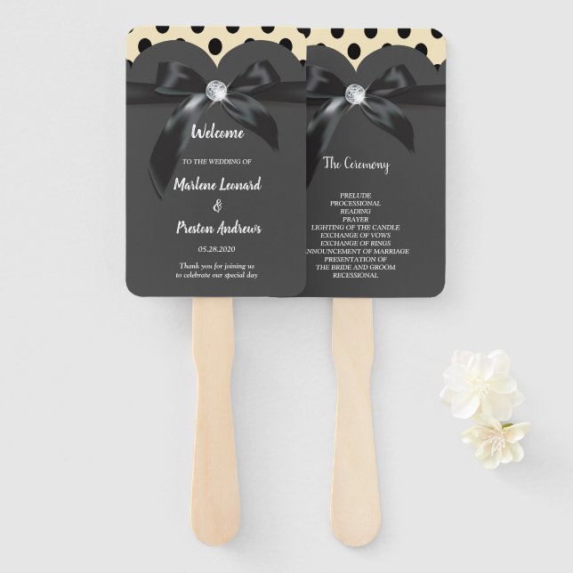 Elegant modern chic ribbon Wedding Program Hand Fan (Front and Back)