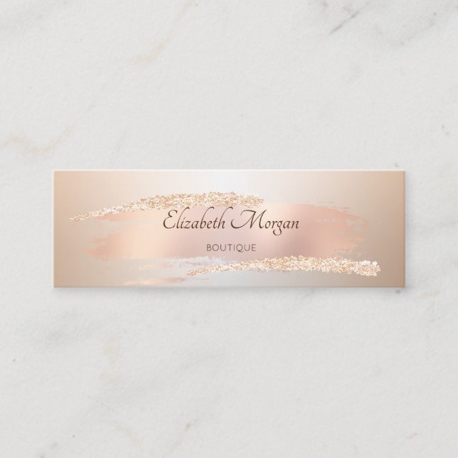 Elegant Modern,Chic Rose Gold Brush Stroke Mini Business Card (Front)