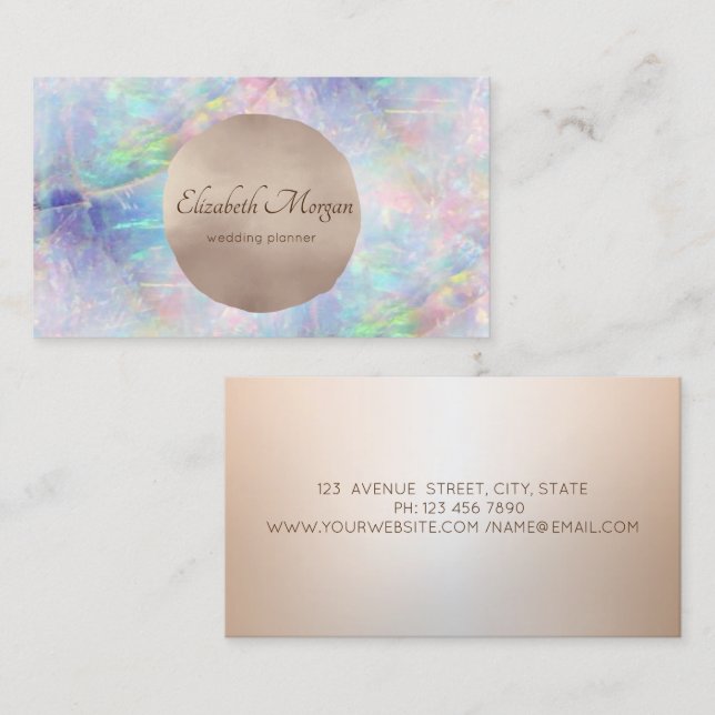 Elegant Modern Chic Rose Gold Circle Opal Business Card (Front/Back)