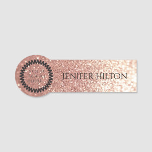 Elegant modern chic rose gold glittery custom logo name tag