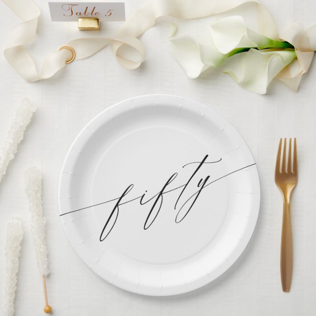 Elegant Modern Chic Script 50th Birthday Paper Plate (Wedding)