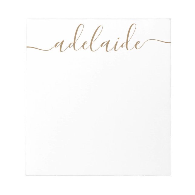 Elegant Modern Chic Script Gold White Monogram Notepad (Front)