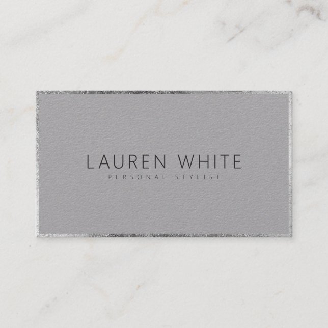 Elegant modern chic silver minimalist grey kraft business card (Front)