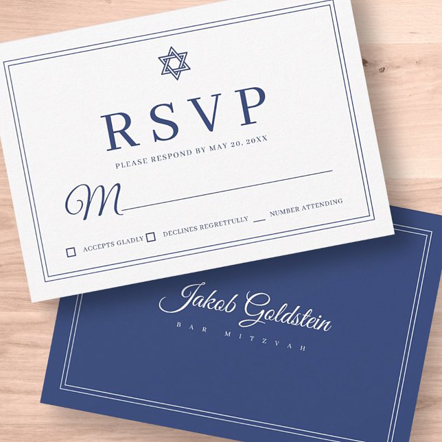 Elegant Modern Chic Simple Classic Bar Mitzvah RSVP Card (Creator Uploaded)