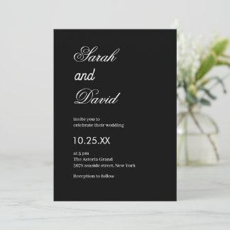 Elegant Modern chic text black and white wedding Invitation