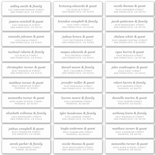 Elegant Modern Chic Wedding Guest Names Address (Front)